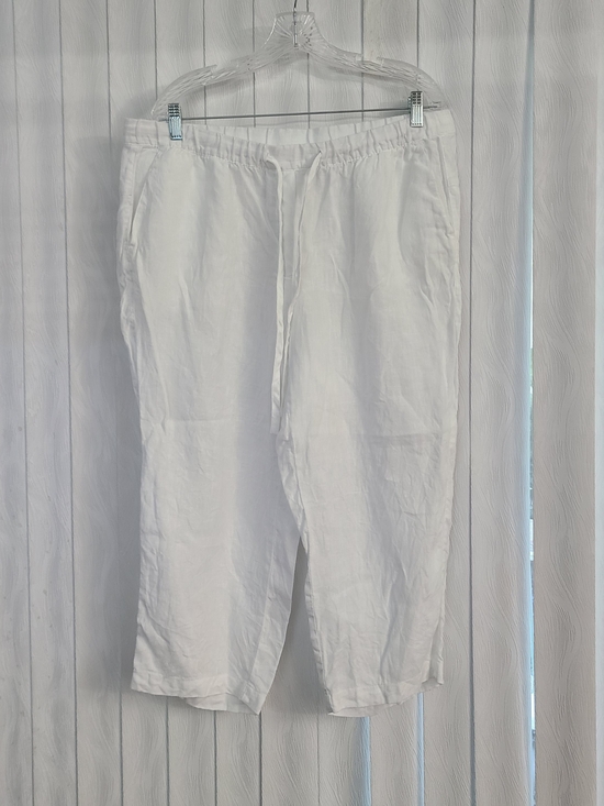 Pure Jill Pants - Purejill Sz XL Petite White Linen Cropped Drawstring Elastic Pull On Waist Pant